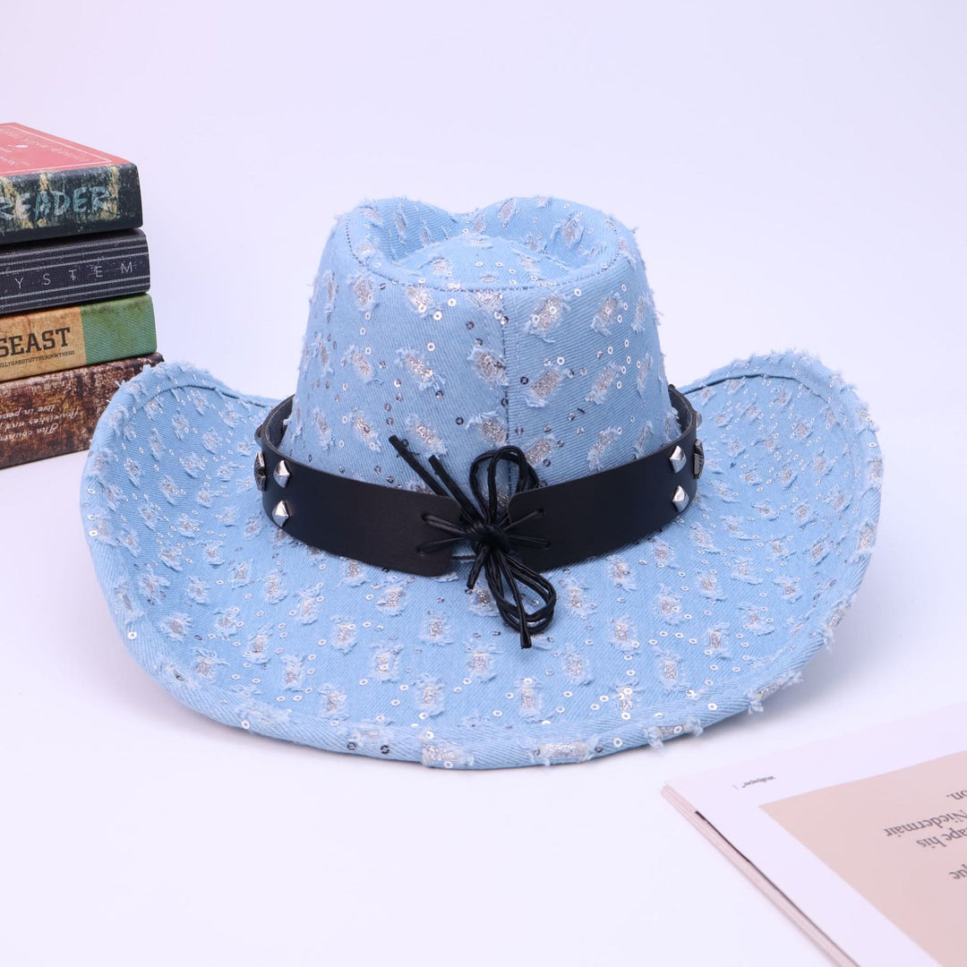 Sombrero de vaquero con cinturón negro y calavera plateada para hombre - image 4