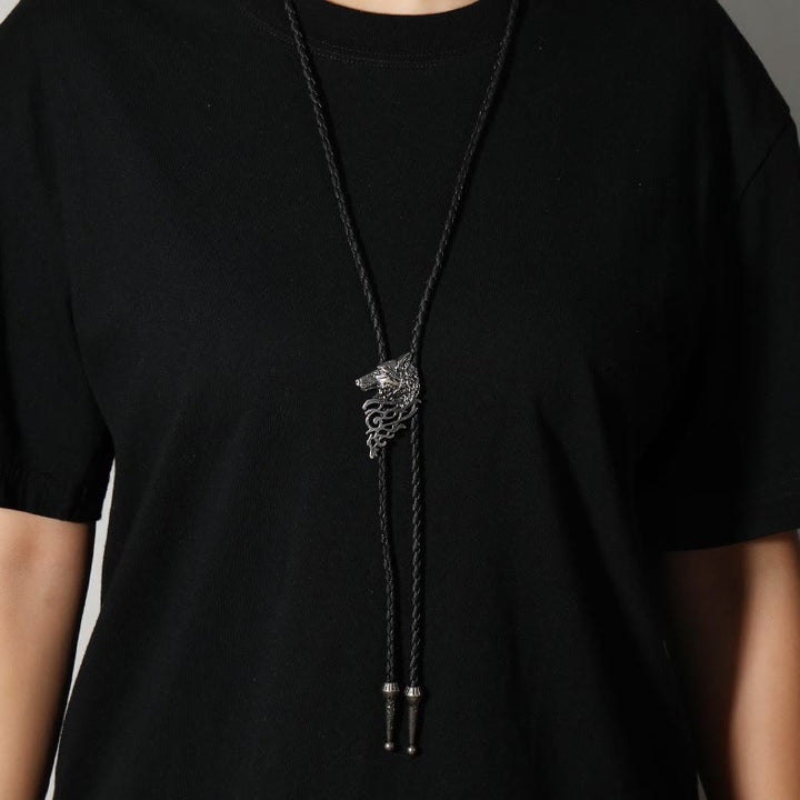 Corbata bolo retro con patrón de cabeza de lobo - image 4