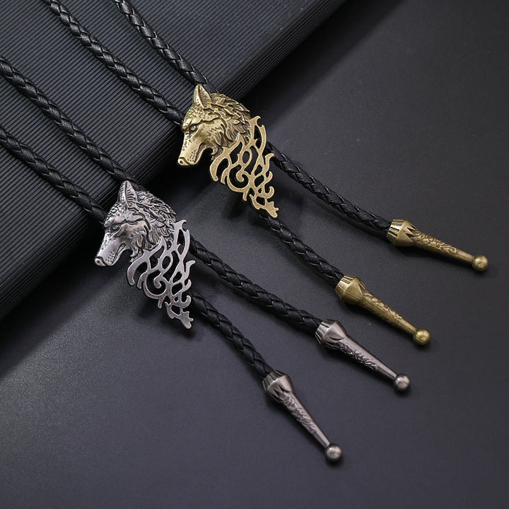 Corbata bolo retro con patrón de cabeza de lobo - image 0