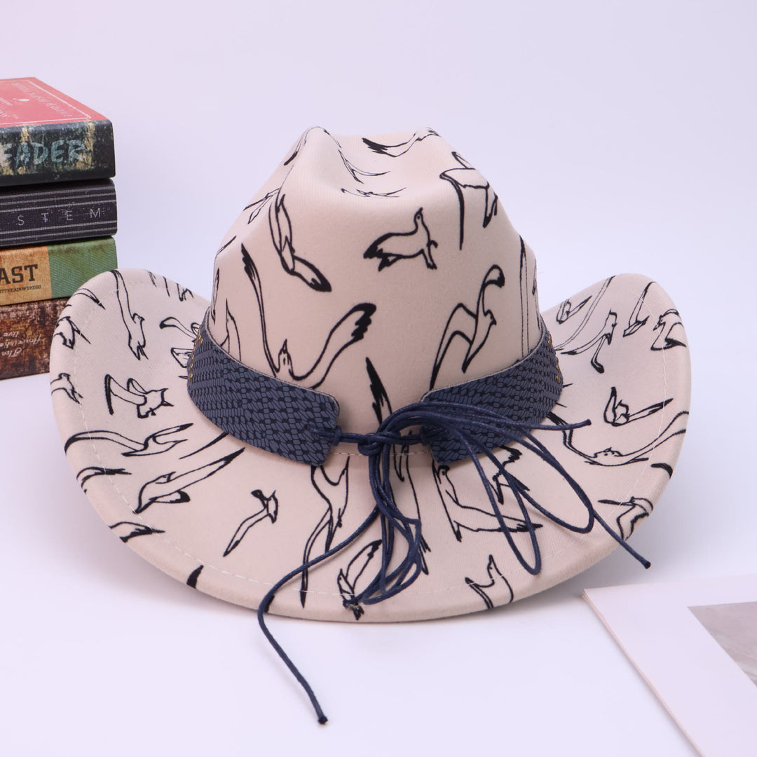 Sombrero de vaquero con estampado de pájaro y cinturón de cabeza de toro de latón para hombre - image 5