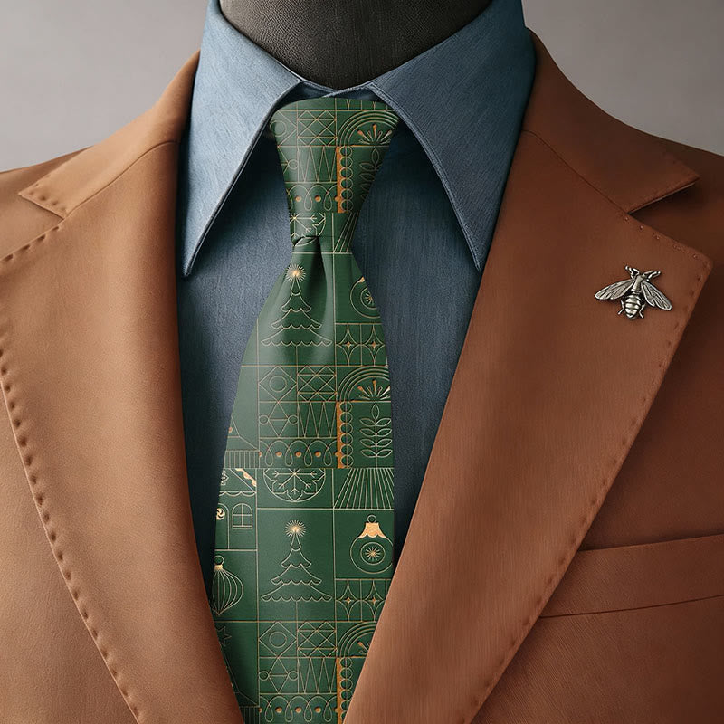 Corbata navideña verde con estampado de líneas sencillas para hombre - Corbata - image 0