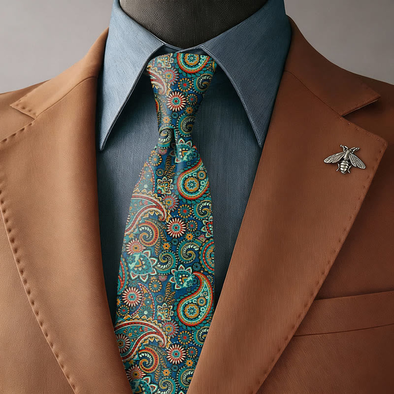 Corbata para hombre con estampado floral de cachemira y anacardos - Corbata - image 0