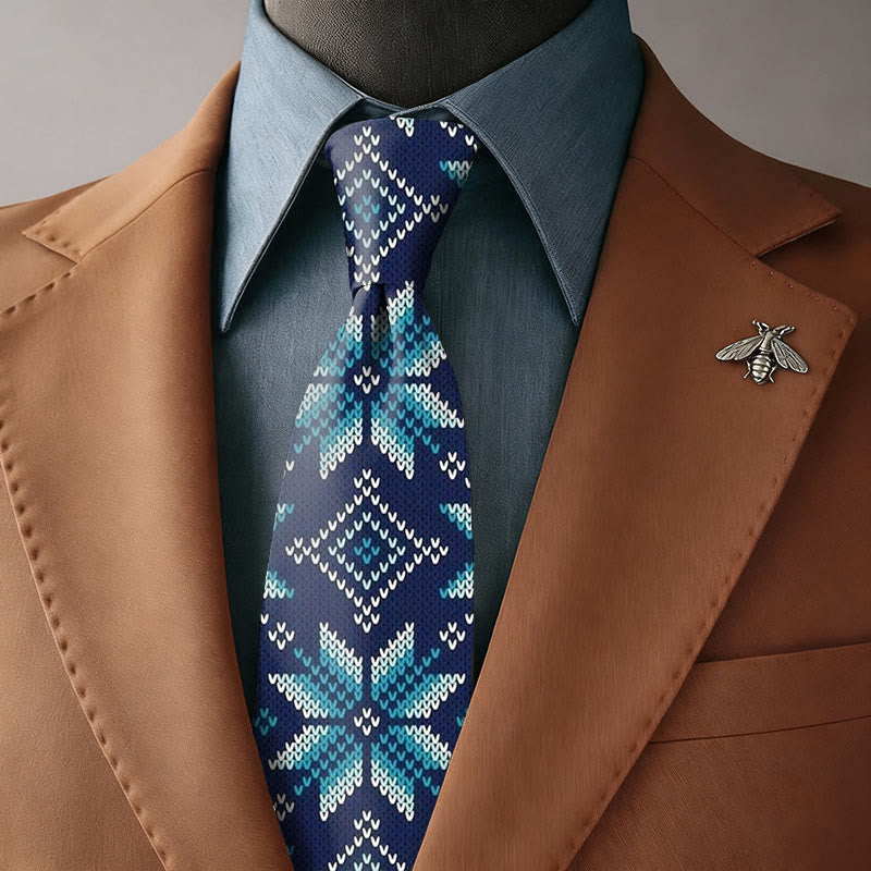 Corbata azul marino con estampado de rombos y textura de copo de nieve para hombre - Corbata - image 0