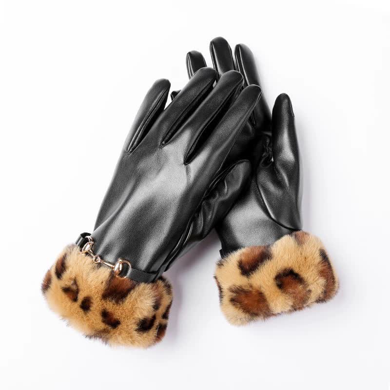 Guantes de piel con estampado de leopardo y efecto piel para mujer - image 1
