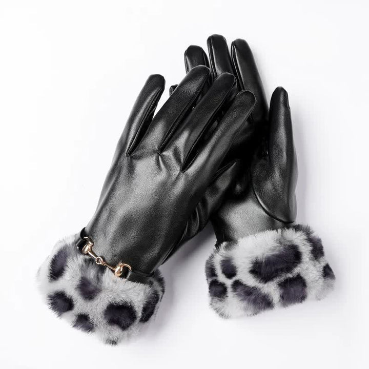 Guantes de piel con estampado de leopardo y efecto piel para mujer - Gris - image 2