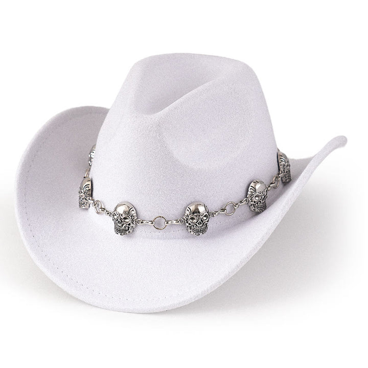 Sombrero de vaquero con cadena y calavera para hombre - Blanco - M (22"-22 7/8") - image 9