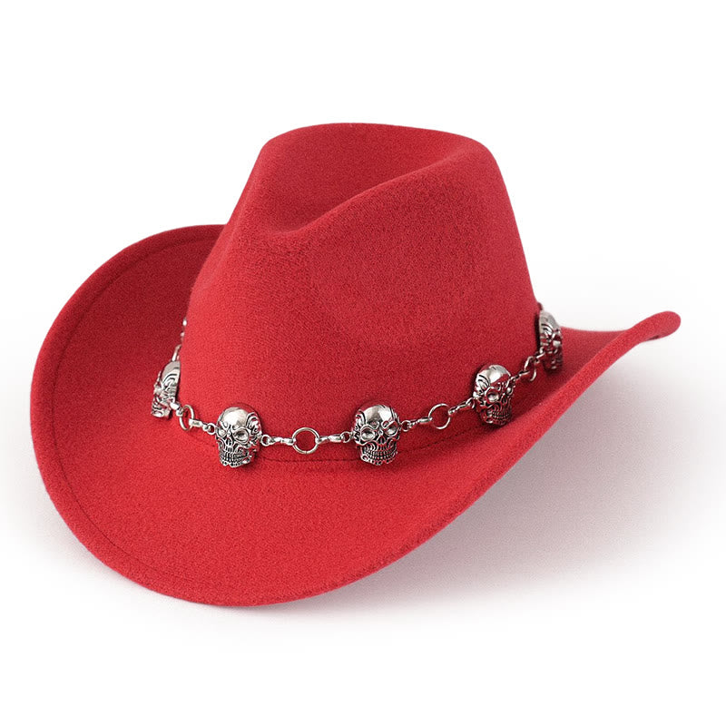 Sombrero de vaquero con cadena y calavera para hombre - Rojo - M (22"-22 7/8") - image 6