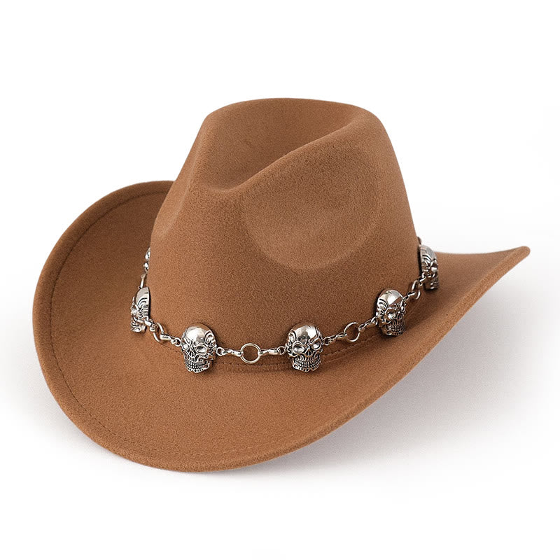 Sombrero de vaquero con cadena y calavera para hombre - Camello - M (22"-22 7/8") - image 4