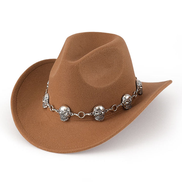 Sombrero de vaquero con cadena y calavera para hombre - Camello - M (22"-22 7/8") - image 4