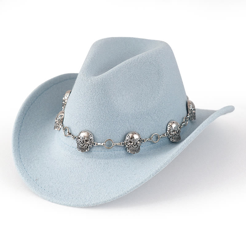 Sombrero de vaquero con cadena y calavera para hombre - Azul claro - M (22"-22 7/8") - image 7