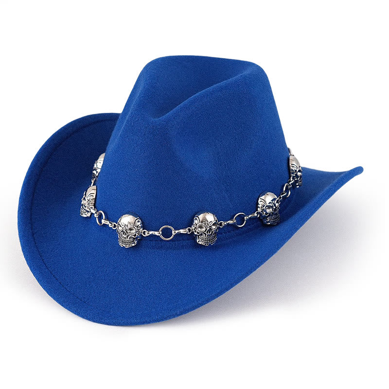 Sombrero de vaquero con cadena y calavera para hombre - Azul real - M (22"-22 7/8") - image 8