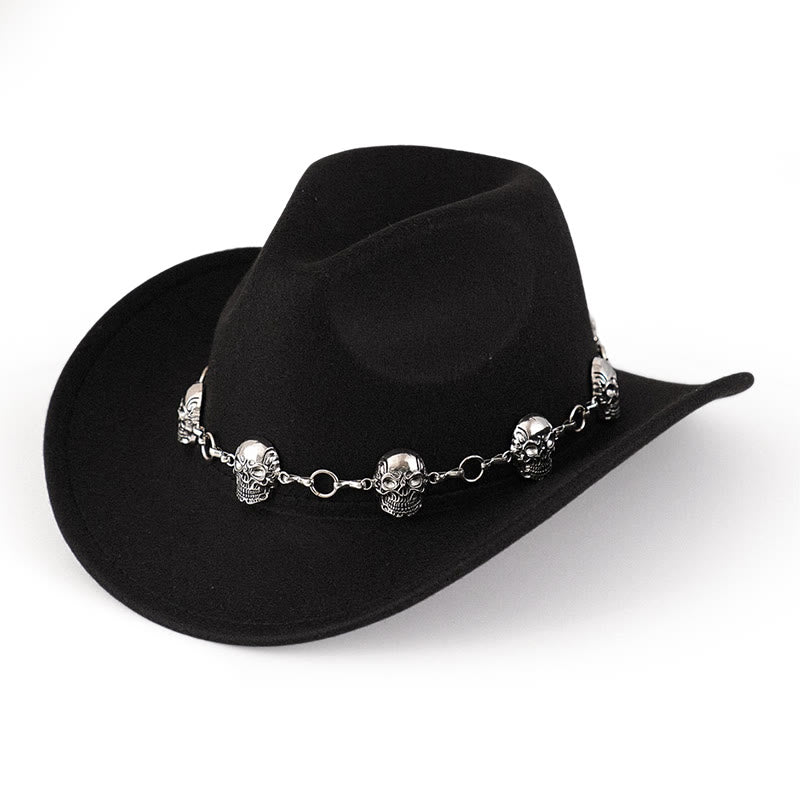 Sombrero de vaquero con cadena y calavera para hombre - Negro - M (22"-22 7/8") - image 0
