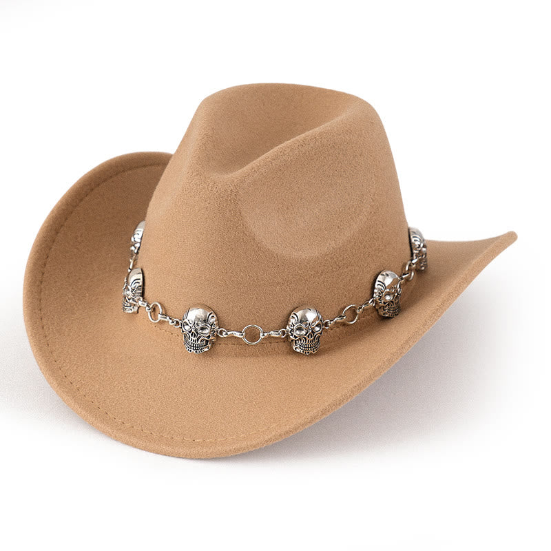 Sombrero de vaquero con cadena y calavera para hombre - Caqui - M (22"-22 7/8") - image 3