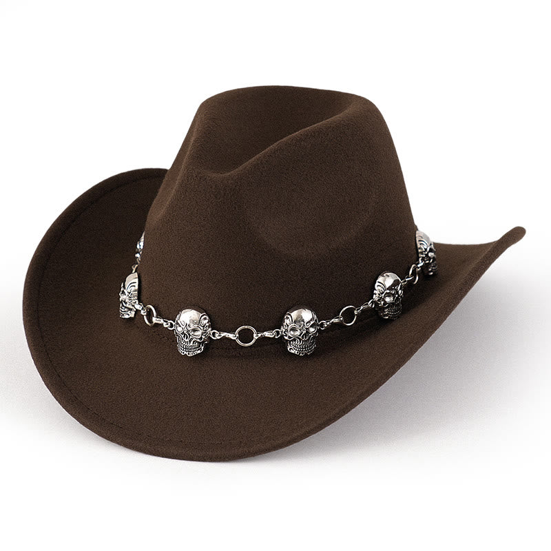 Sombrero de vaquero con cadena y calavera para hombre - Marrón oscuro - M (22"-22 7/8") - image 5