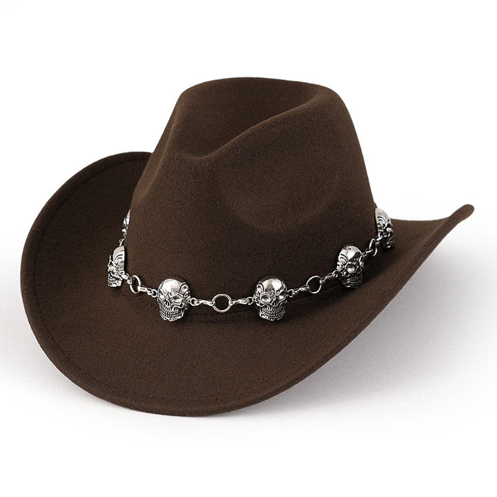 Sombrero de vaquero con cadena y calavera para hombre - Marrón oscuro - M (22"-22 7/8") - image 5