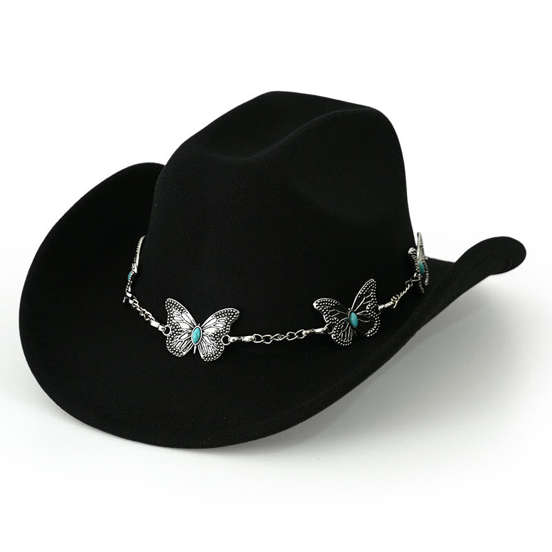 Sombrero de vaquero con cadena de mariposa para hombre - Negro - M (22"-22 7/8") - image 2