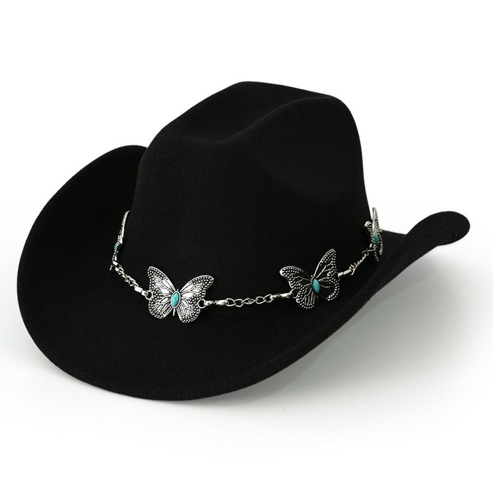 Sombrero de vaquero con cadena de mariposa para hombre - Negro - M (22"-22 7/8") - image 2