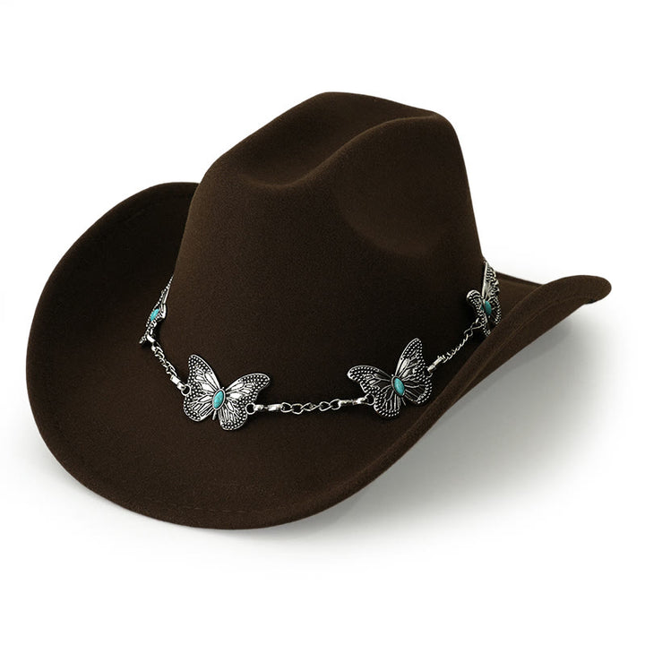Sombrero de vaquero con cadena de mariposa para hombre - Marrón oscuro - M (22"-22 7/8") - image 14