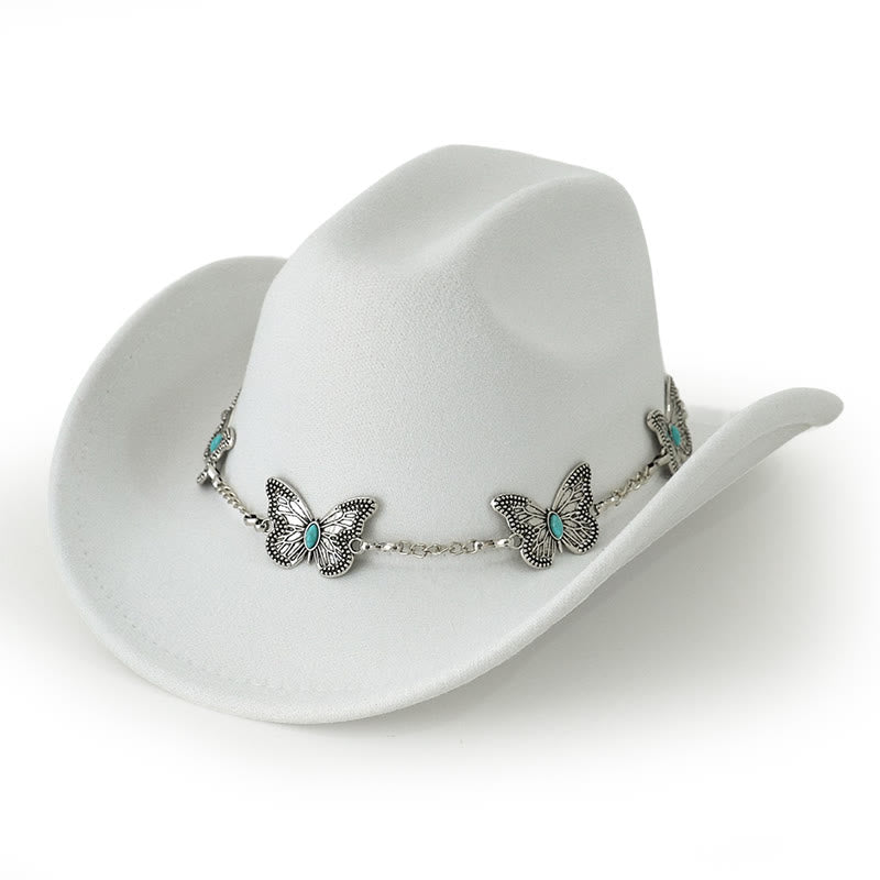 Sombrero de vaquero con cadena de mariposa para hombre - Blanco - M (22"-22 7/8") - image 0