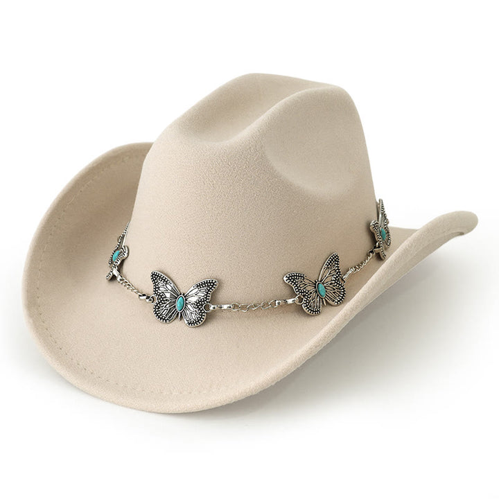 Sombrero de vaquero con cadena de mariposa para hombre - Beige - M (22"-22 7/8") - image 3
