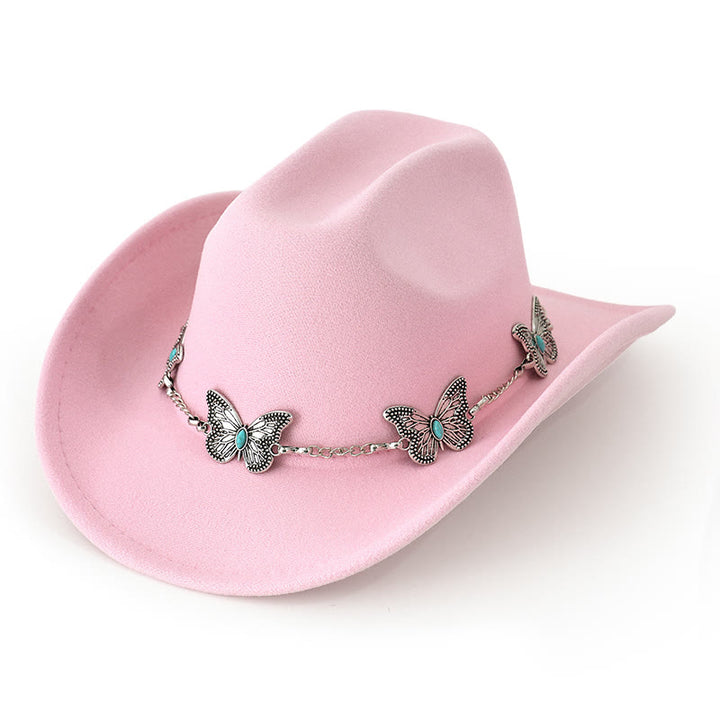 Sombrero de vaquero con cadena de mariposa para hombre - Rosa claro - M (22"-22 7/8") - image 4