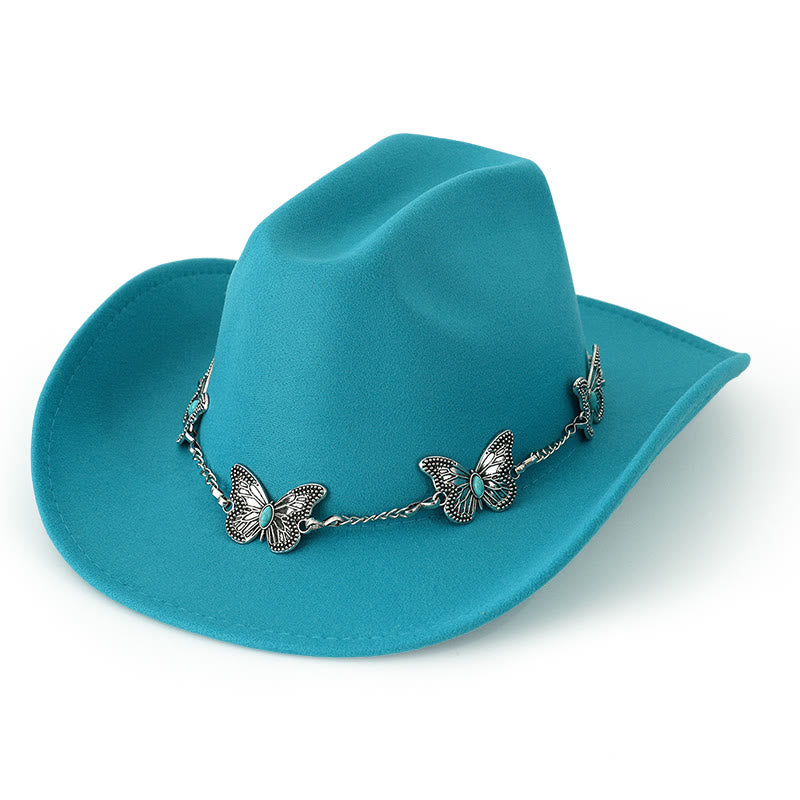 Sombrero de vaquero con cadena de mariposa para hombre - Azul brillante - M (22"-22 7/8") - image 10
