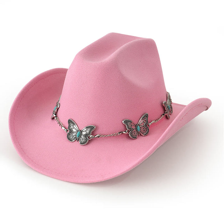 Sombrero de vaquero con cadena de mariposa para hombre - Rosa - M (22"-22 7/8") - image 5