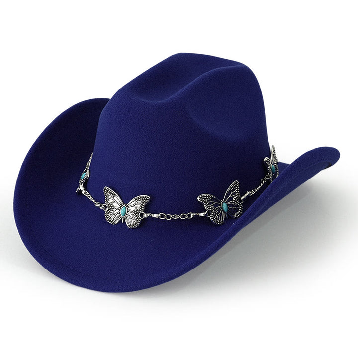 Sombrero de vaquero con cadena de mariposa para hombre - Azul real - M (22"-22 7/8") - image 11