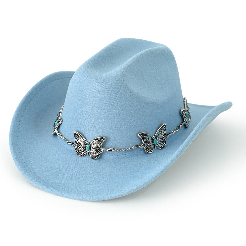Sombrero de vaquero con cadena de mariposa para hombre - Azul claro - M (22"-22 7/8") - image 9