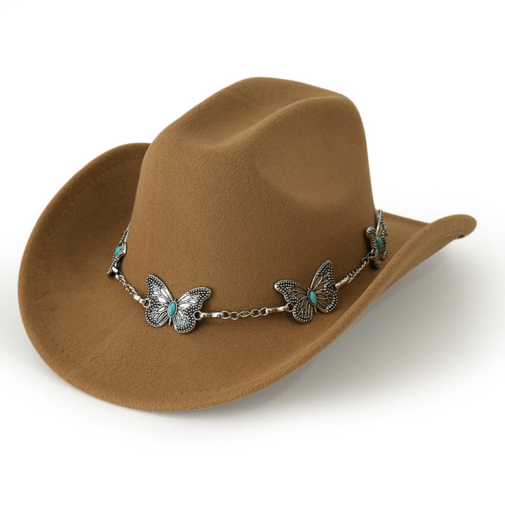 Sombrero de vaquero con cadena de mariposa para hombre - Caqui - M (22"-22 7/8") - image 12