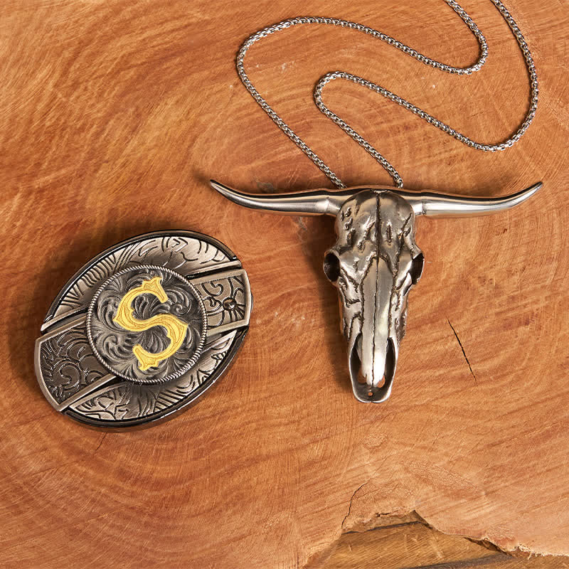 Conjunto de colgante con hebilla de cinturón y cuchillo oculto con letra inicial DIY - S - Sin cinturón - image 27