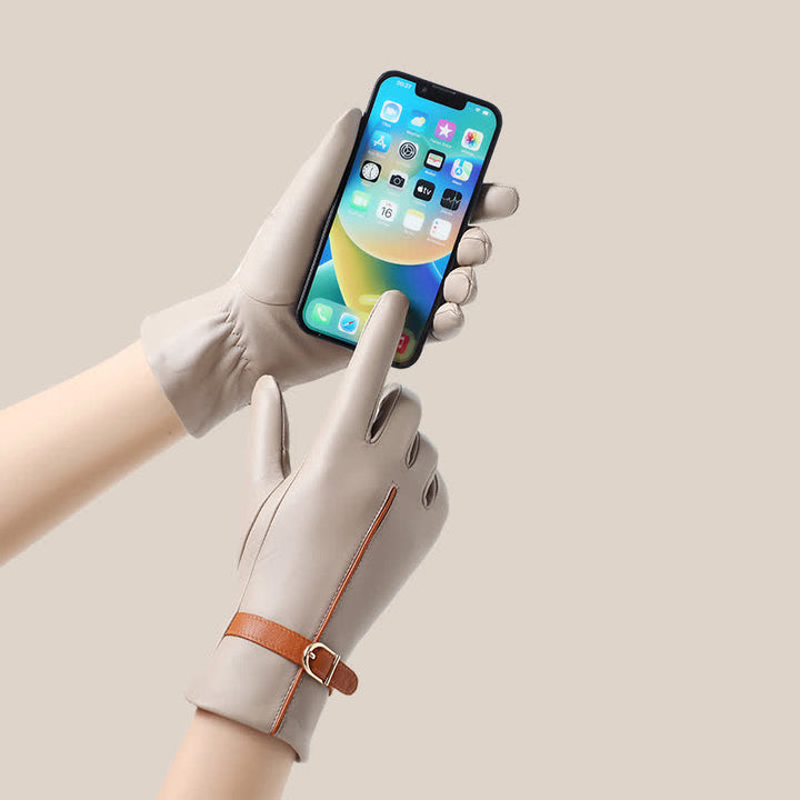 Guantes de piel de oveja auténtica con colores contrastantes para mujer - image 1