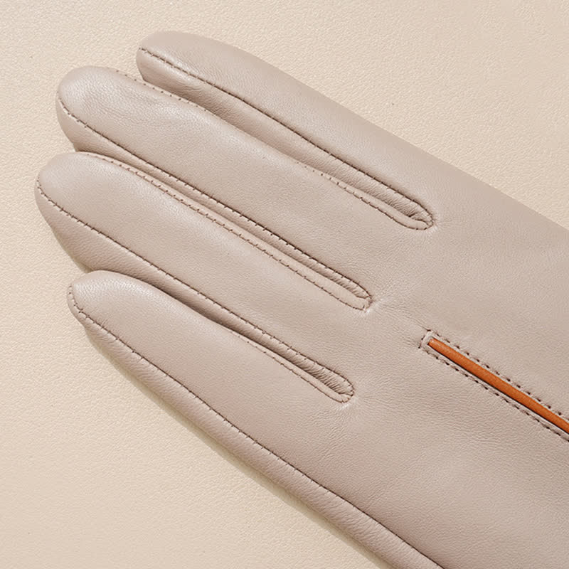 Guantes de piel de oveja auténtica con colores contrastantes para mujer - image 3