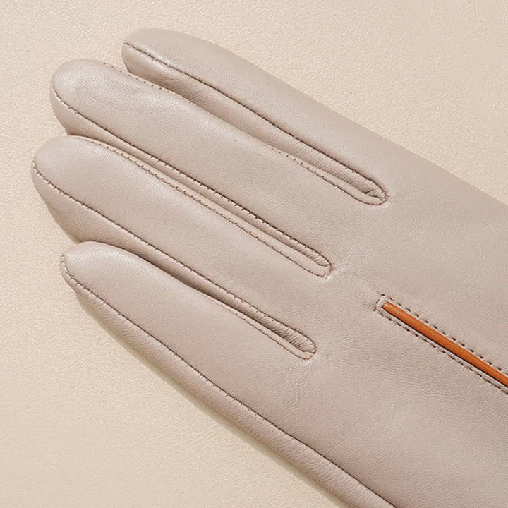 Guantes de piel de oveja auténtica con colores contrastantes para mujer - image 3