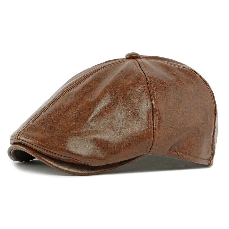 Boina vintage de piel sintética para hombre para invierno - Marrón - Ajustable (21 5/8"-23 1/4") - image 0