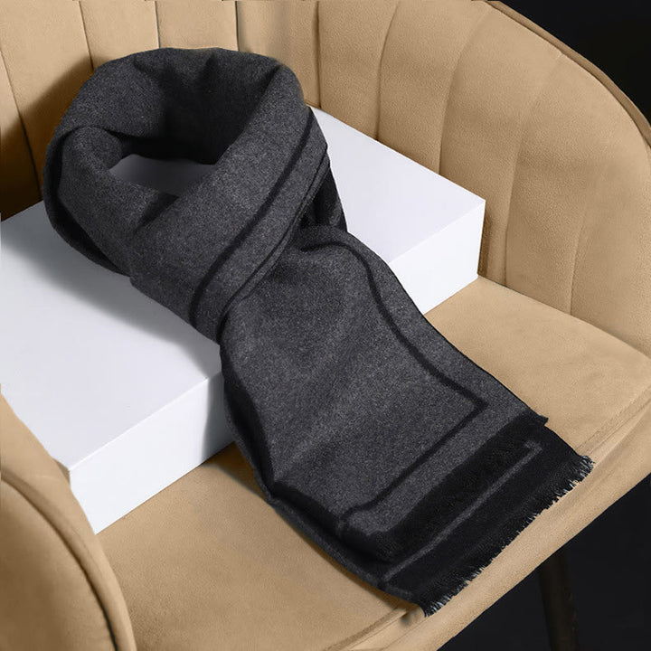 Bufanda clásica de rayas con borlas cálidas para hombre - Negro Gris - image 5