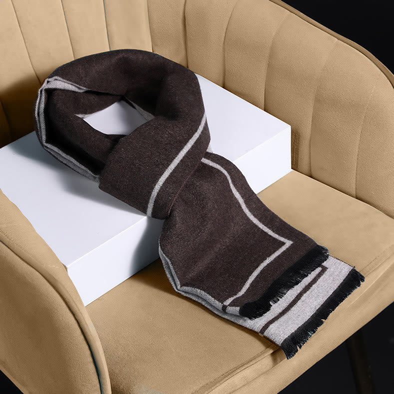 Bufanda clásica de rayas con borlas cálidas para hombre - Café - image 0