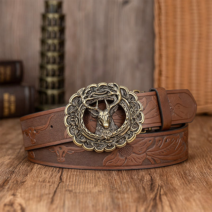 Cinturón con hebilla de cabeza de ciervo en relieve para hombre - Marrón - 38 - image 2