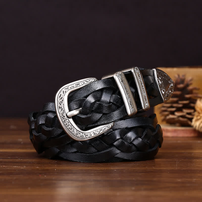 Cinturón informal de cuero trenzado a mano con encanto rústico - Negro - 38 - image 5