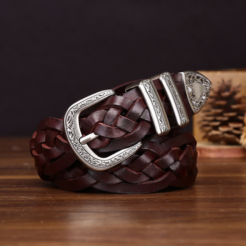 Cinturón informal de cuero trenzado a mano con encanto rústico - Marrón - 38 - image 8