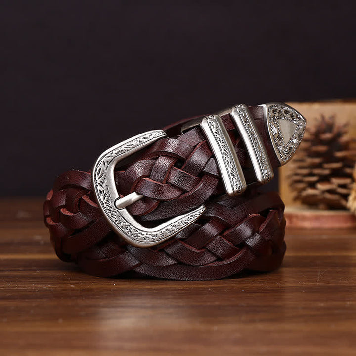 Cinturón informal de cuero trenzado a mano con encanto rústico - Marrón - 38 - image 8