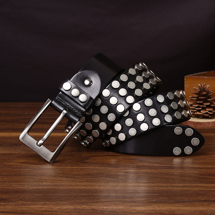 Cinturón de cuero con hebilla adornada con remaches de alta calidad y estilo llamativo - Negro - 44 - image 0