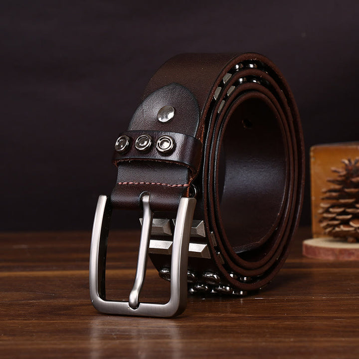 Cinturón de cuero premium vanguardista con detalles geométricos y tachuelas redondas - image 6