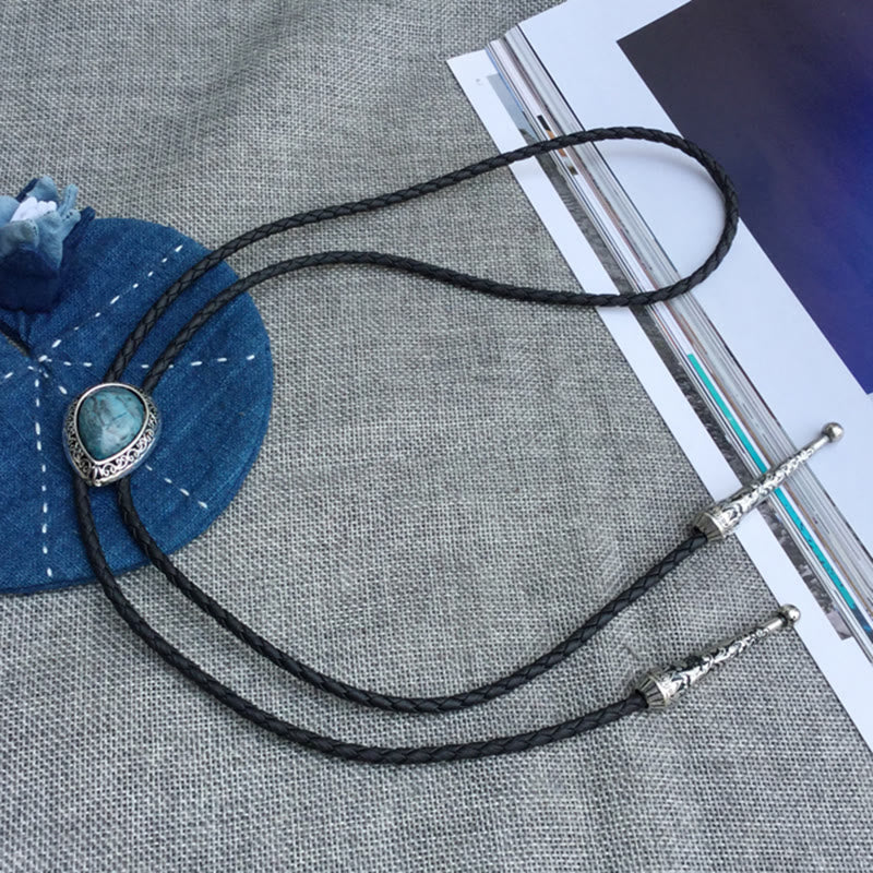 Corbatas bolo vintage de metal tallado en turquesa con forma de lágrima - image 1