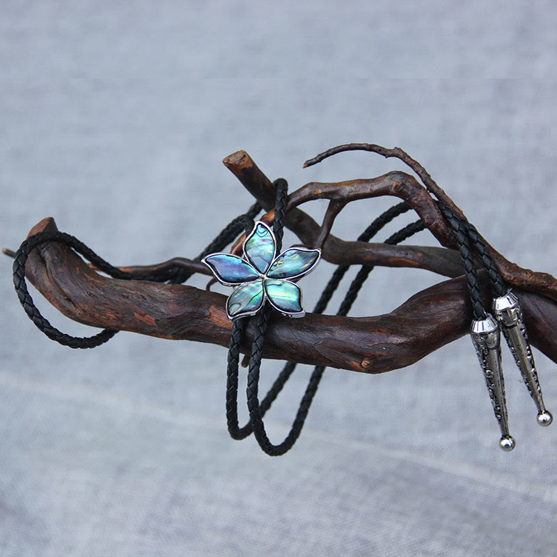 Corbatas de bolo vintage de metal con forma de flor de concha de abulón iridiscente - image 1