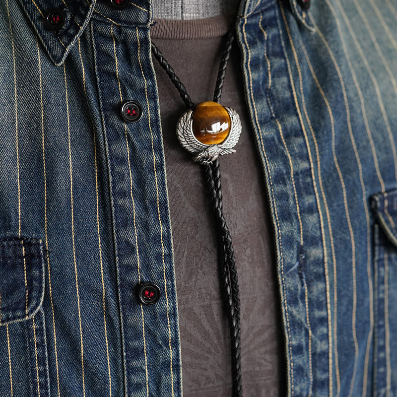 Corbatas de bolo vintage de metal con piedra de ojo de tigre y detalles de alas - image 1