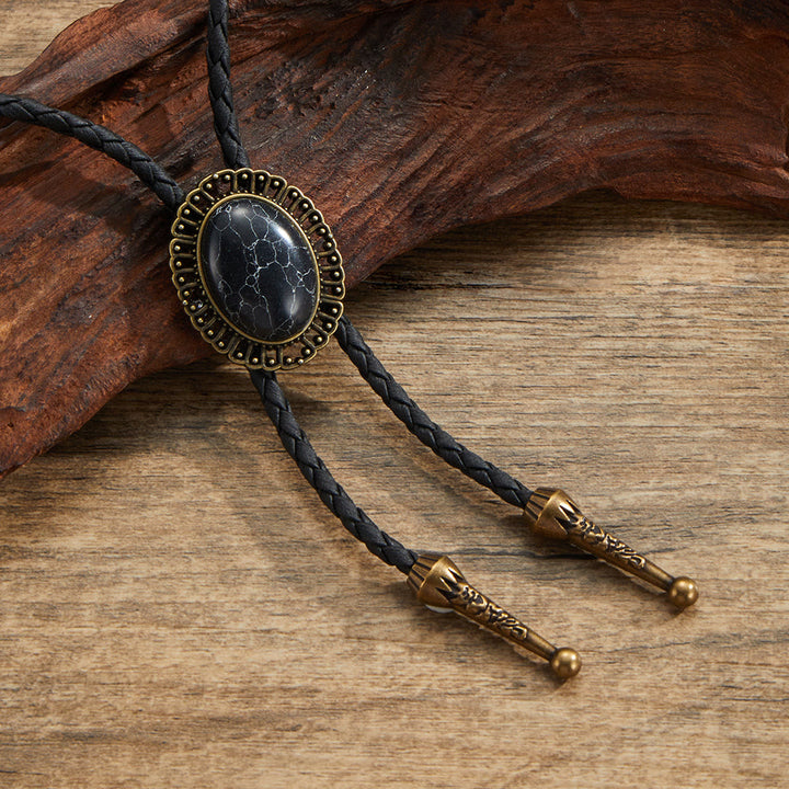 Corbatas de bolo con marco de metal retro y piedras preciosas naturales surtidas - Estilo #1 - image 1