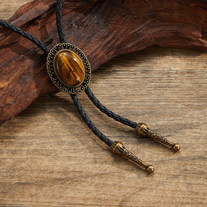 Corbatas de bolo con marco de metal retro y piedras preciosas naturales surtidas - Estilo #4 - image 4