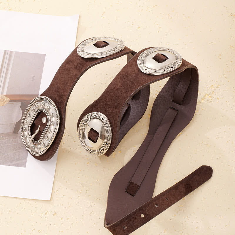 Cinturón de piel de ante con hebilla ornamentada vintage elegante para mujer - image 1