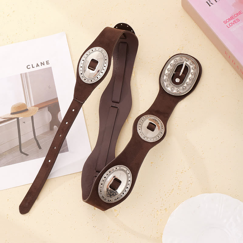 Cinturón de piel de ante con hebilla ornamentada vintage elegante para mujer - Marrón - 36 - image 0